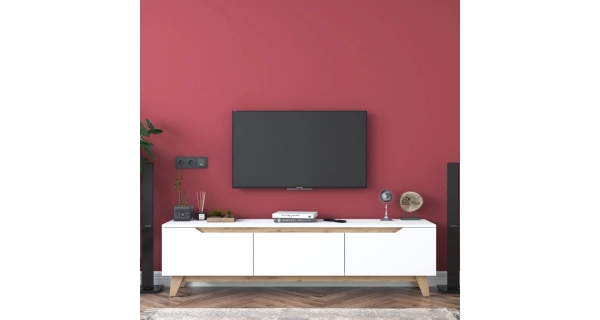 Televizní stolek VELVER, bílá/vlašský ořech