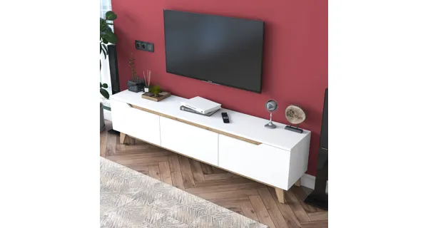 Televizní stolek VELVER, bílá/vlašský ořech