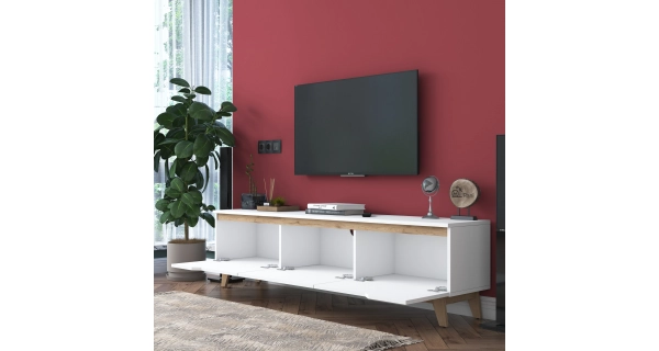 Televizní stolek VELVER, bílá/vlašský ořech