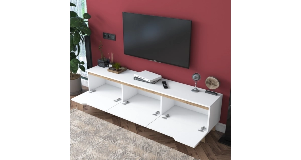 Televizní stolek VELVER, bílá/vlašský ořech