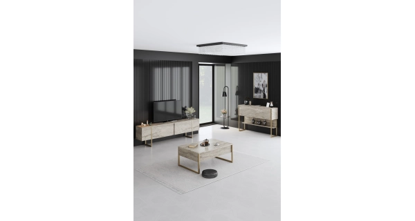 Televizní stolek WELTRIS, travertin/zlatá