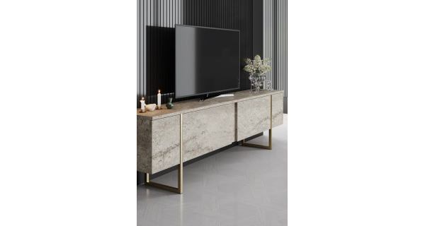 Televizní stolek WELTRIS, travertin/zlatá