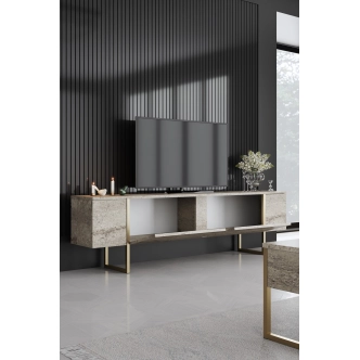 Televizní stolek WELTRIS, travertin/zlatá