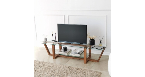 Televizní stolek WINLEM, vlašský ořech/sklo