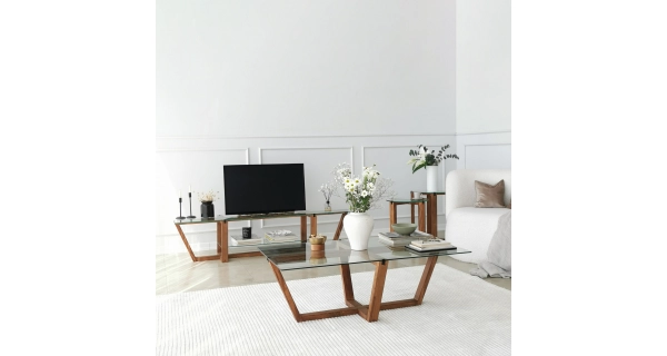 Televizní stolek WINLEM, vlašský ořech/sklo