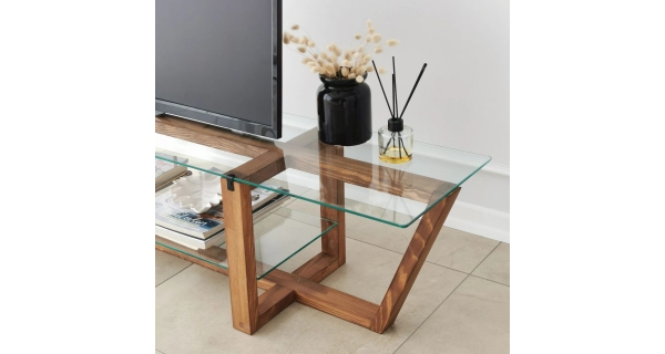 Televizní stolek WINLEM, vlašský ořech/sklo