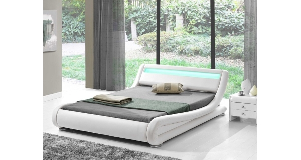 TENREP čalouněná postel s roštem a LED osvětlením 180x200 cm, bílá