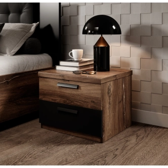 THANE noční stolek, dub flagstaff s měďenou nitkou/černý supermat