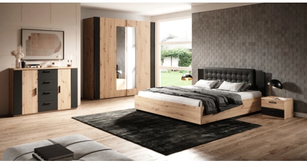 THANE postel 160x200 cm, dub artisan/černý supermat