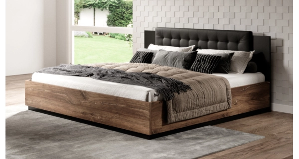 THANE postel 180x200 cm, dub flagstaff s měďenou nitkou/černý supermat