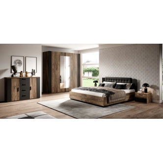 THANE postel 180x200 cm, dub flagstaff se stříbrnou nitkou/černý supermat