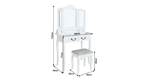 Toaletní stolek APOLÉNA s taburetem, bílá/stříbrná