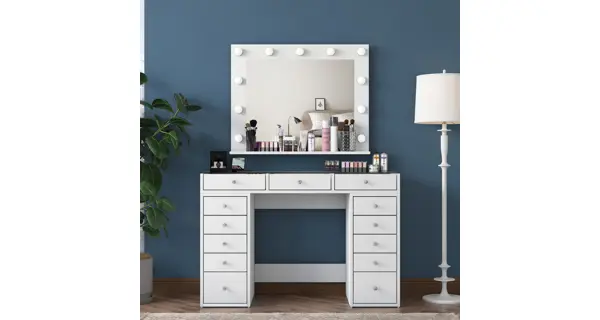 Toaletní stolek CENMIR s osvětlením, bílá