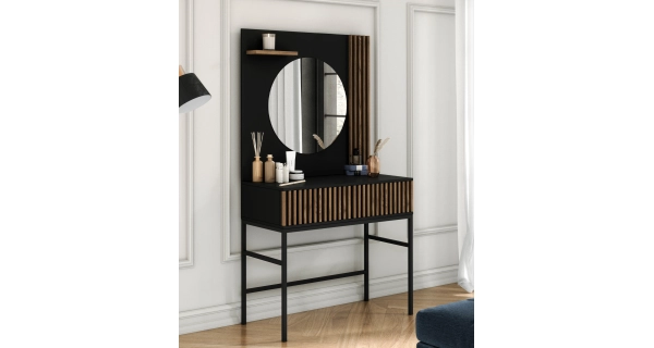 Toaletní stolek CHRISTOBEL, černý mat/dub artisan