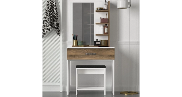 Toaletní stolek FREIRINA, bílá/vlašský ořech