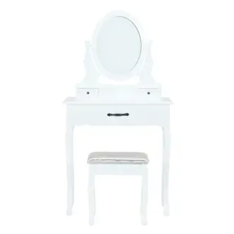 Toaletní stolek HORTENZIE s taburetem, bílá/stříbrná