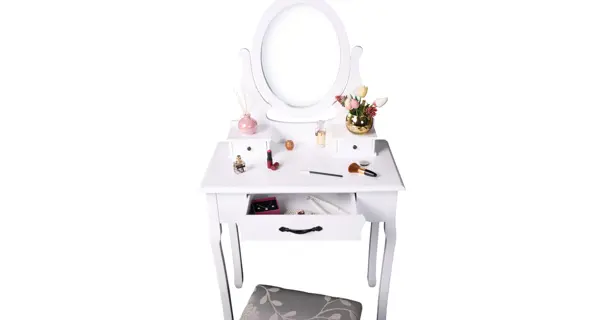 Toaletní stolek HORTENZIE s taburetem, bílá/stříbrná