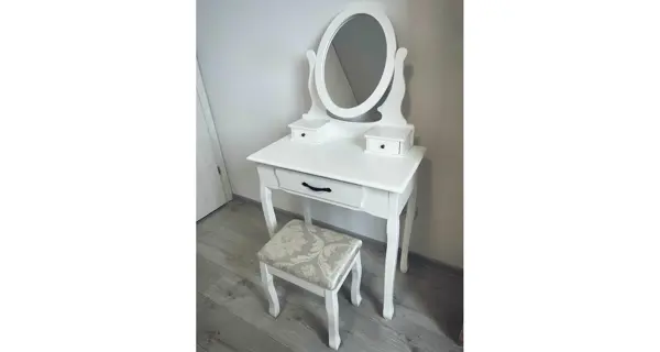 Toaletní stolek HORTENZIE s taburetem, bílá/stříbrná