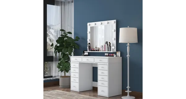 Toaletní stolek REMNOR s osvětlením, bílá