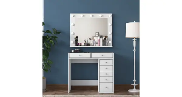 Toaletní stolek TELVINOR s osvětlením, bílá