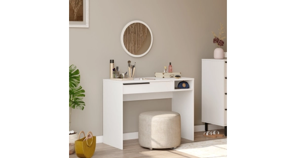 Toaletní stolek VELVON se zrcadlem, bílá