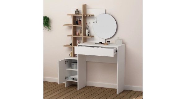 Toaletní stolek WINMEN, bílá/dub