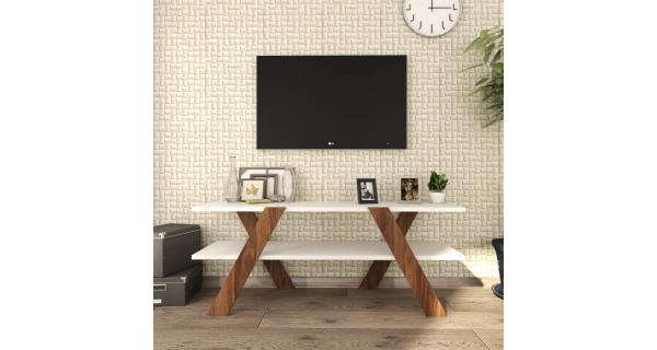 TV stolek AMANI, bílá/vlašský ořech