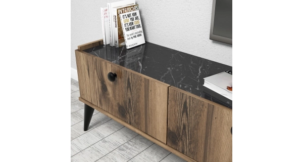 TV stolek BELLONA, vlašský ořech/mramor