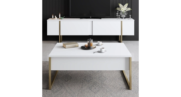 TV stolek BILLY, bílá/zlatá