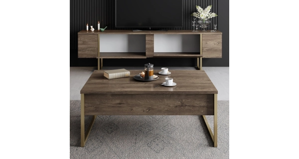 TV stolek BILLY, vlašský ořech/zlatá