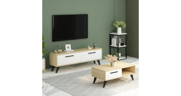 TV stolek BOSTON, dub safírový/bílá