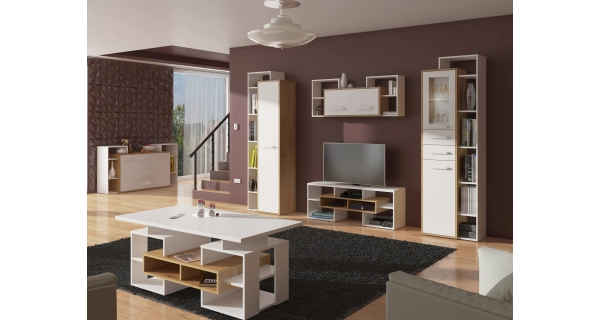 TV stolek DORINDA, dub artisan/bílá, 5 let záruka