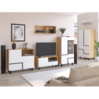 TV stolek DZENGAL 1D1S, dub artisan/bílá, 5 let záruka