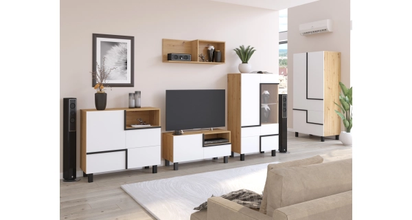 TV stolek DZENGAL 1D1S, dub artisan/bílá, 5 let záruka