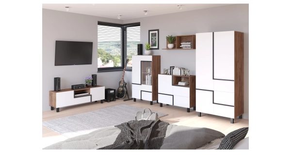 TV stolek DZENGAL 2D1S, craft tobaco/bílá, 5 let záruka