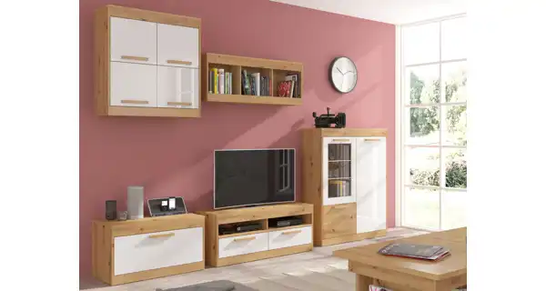 TV stolek GATTON s dvířky, dub artisan/bílý lesk