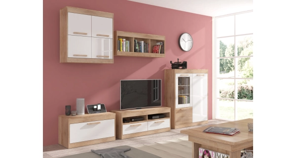 TV stolek GATTON s dvířky, dub sonoma/bílý lesk, 5 let záruka