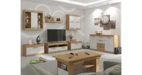 TV stolek GATTON se šuplíky, dub artisan/bílý lesk