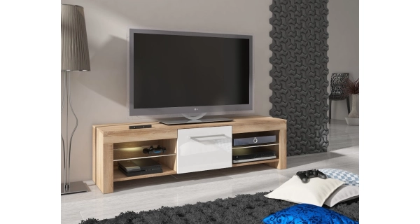 TV stolek GULISTON, dub sonoma/bílý lesk, 5 let záruka