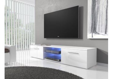 TV stolek IWORU s LED, bílý/bílý lesk