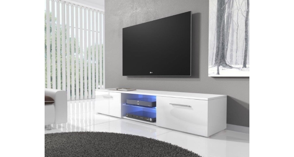 TV stolek IWORU s LED, bílý/bílý lesk