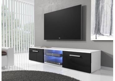 TV stolek IWORU s LED, bílý/černý lesk