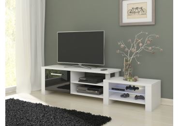 TV stolek MOLONG, bílá/černý lesk, 5 let záruka