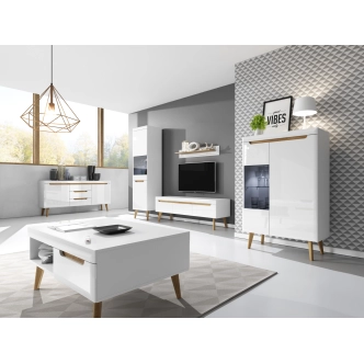 TV stolek MUTILLA 107, bílá/bílý lesk/dub riviera 