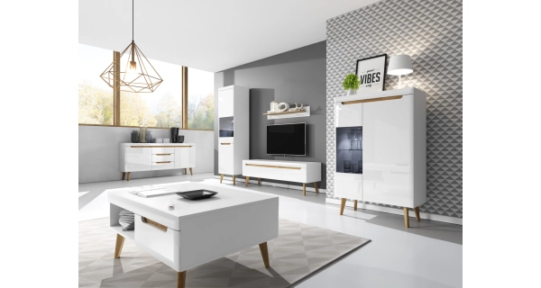 TV stolek MUTILLA 160, bílá/bílý lesk/dub riviera 