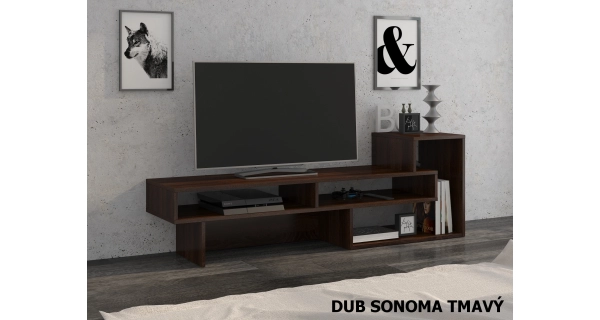 TV stolek NIMBIN pravý, dub sonoma tmavý, 5 let záruka