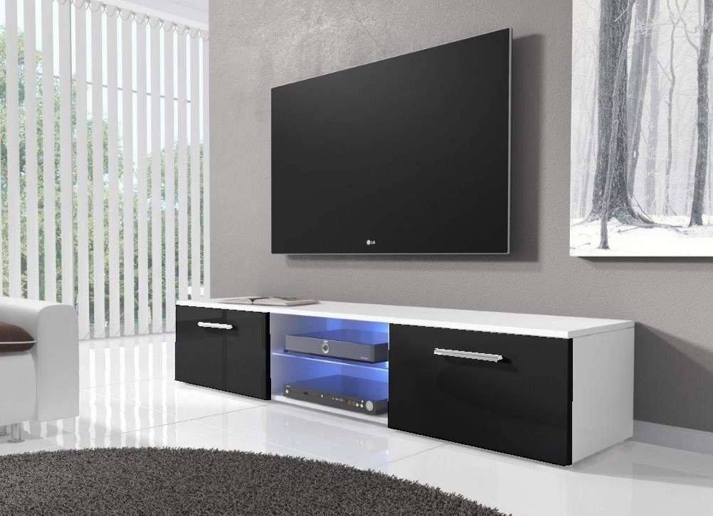 TV stolek IWORU s LED, bílý/černý lesk