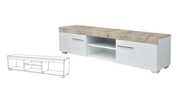 TV stolek SHARPEI, dub šedý/bílý lesk
