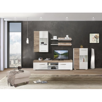 TV stolek SHARPEI, dub šedý/bílý lesk