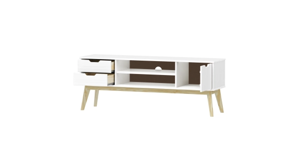 TV stolek SIMIR 1D2S, masiv borovice/bílý lak